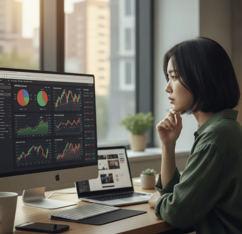 경제 지표를 살펴 보고 있는 모습