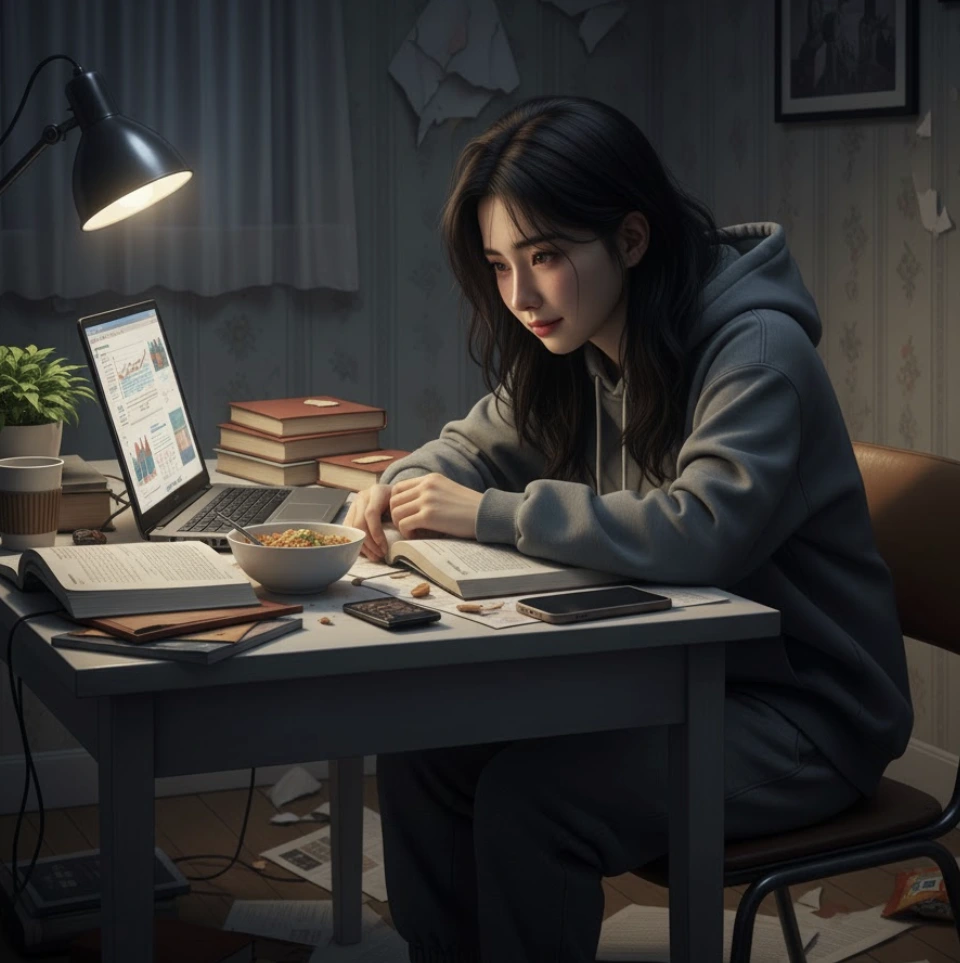 마음을 다잡고 복기하는 투자자 모습