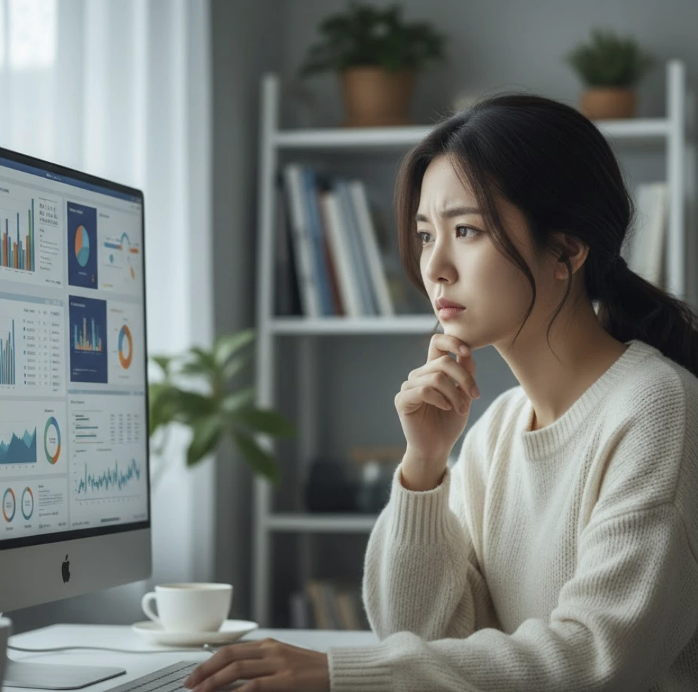 투자 화면을 보고 있는 트레이더