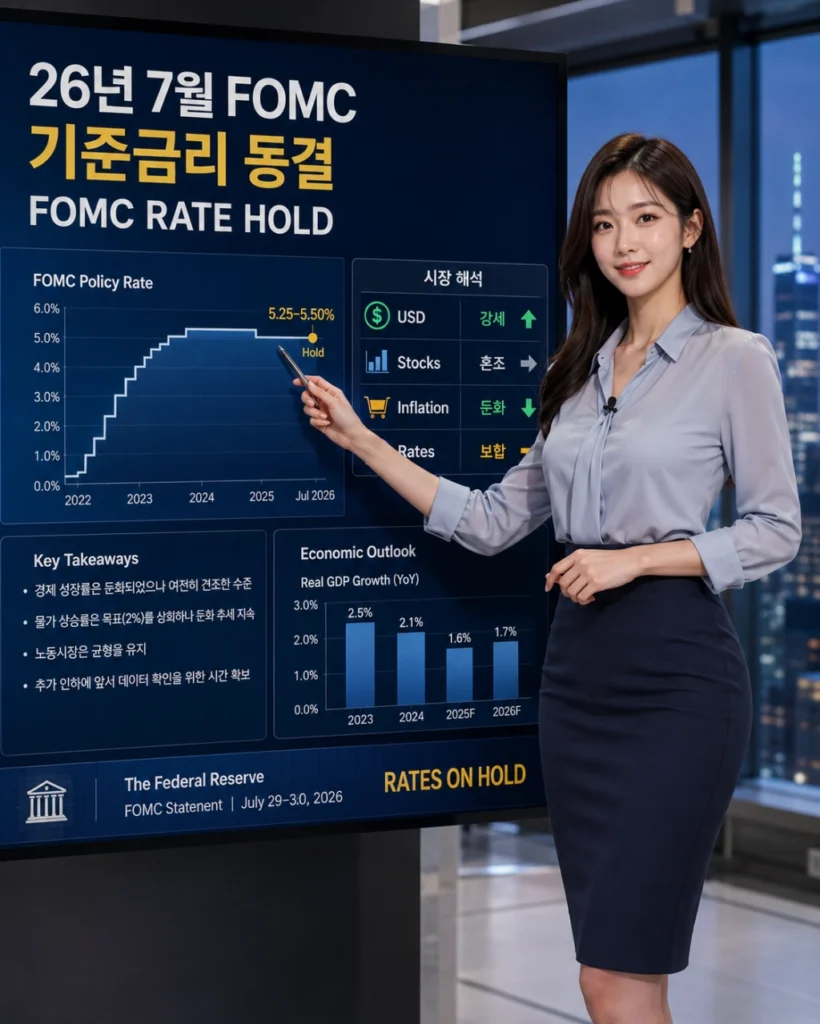 26년 7월 FOMC 매파적 동결을 해설하는 애널리스트