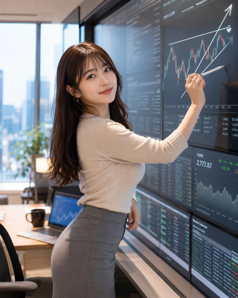 차트에서 추세선을 그리고 있는 애널리스트 (1)