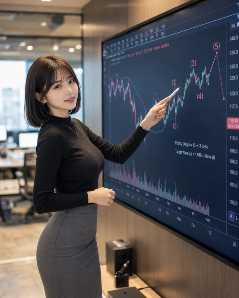 차트에서 파동 흐름을 확인 중인 애널리스트 (1)