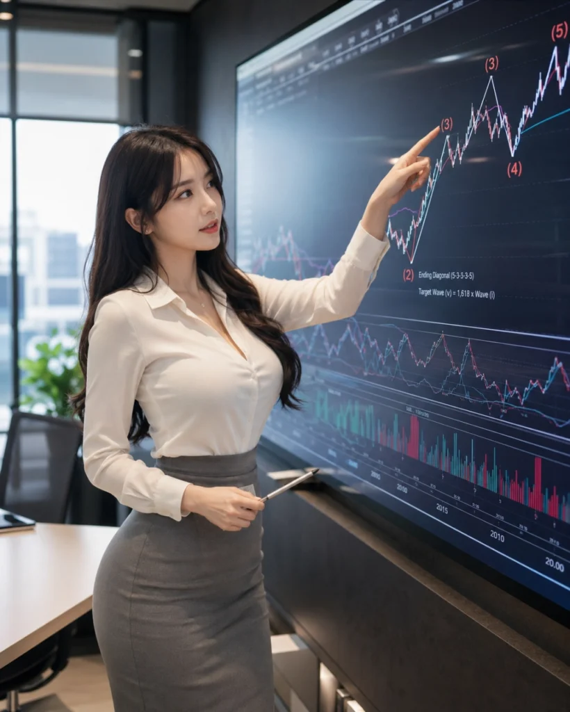 차트에서 파동 흐름을 확인 중인 애널리스트 (2)