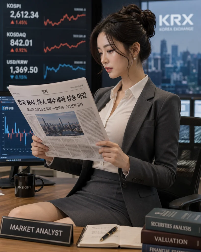 뉴스를 읽고 있는 애널리스트